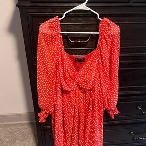 Eloquii Red Long Sleeve Polka Dot Dress